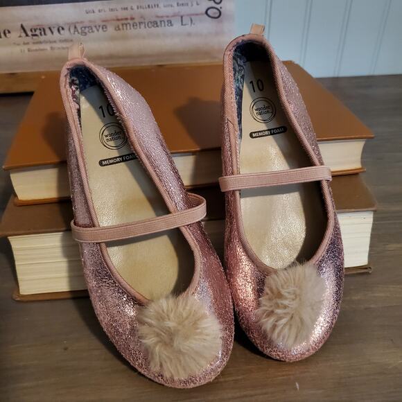 pre-owned Wonder Nation Ballet Flats Glittery Bunny Tail Puff Toe Kids 10 - Picture 4 of 4